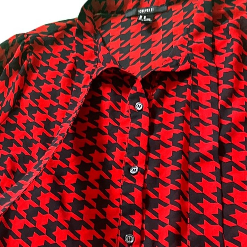 Forever 21 Red/Black Semi-Transparent Long Sleeve Shirt